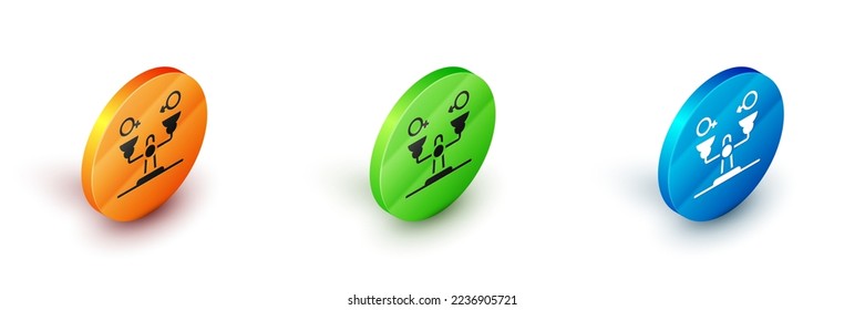 Isometric Gender equality icon isolated on white background. Equal pay and opportunity business concept. Circle button. Vector