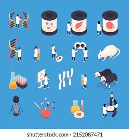 Isometric Genetic Engineering Set With Scientists And Lab Mouses Isolated Vector Illustration