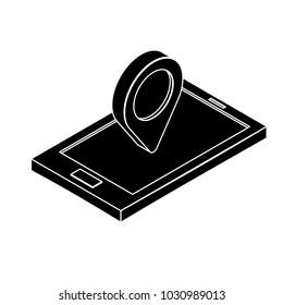 Isometric geo tag on smartphone simple icon concept vector illustration