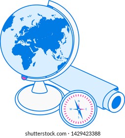 Isometric geographical icon set. School vector objects collection.
