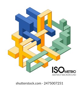 Isometric geometric abstract shape modern art style design template background. Design element can be used for wallpaper, backdrop, print, magazine cover; annual report, vector illustration