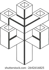 Design de árvore abstrata geométrica isométrica em estilo de bloco 3D, perfeito para arquitetura moderna, marca tecnológica, conceitos de arte digital, gráficos estruturais e projetos visuais futuristas.