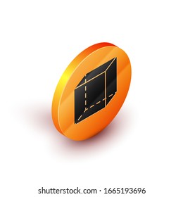 Isometric Geometric figure Cube icon isolated on white background. Abstract shape. Geometric ornament. Orange circle button. Vector Illustration