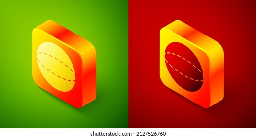 Isometric Geometric figure Sphere icon isolated on green and red background. Abstract shape. Geometric ornament. Square button. Vector