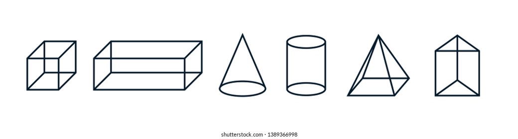 Isometric geometric figures Set. Geometric drawing of three dimensional objects for math and geometry study. Vector Icon Logo Template