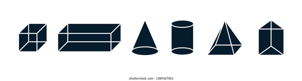 Isometric geometric figures Set. Geometric drawing of three dimensional objects for math and geometry study. Vector Icon Logo Template