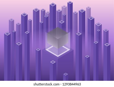 Isometric geometric pattern, bright vertical blocks and cubes. Perfect background for your design projects. - Vector graphics