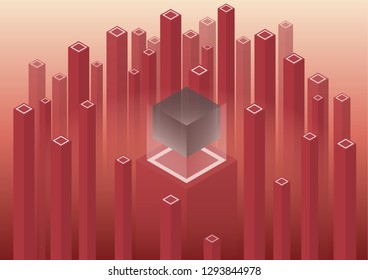 Isometric geometric pattern, bright vertical blocks and cubes. Perfect background for your design projects. - Vector graphics