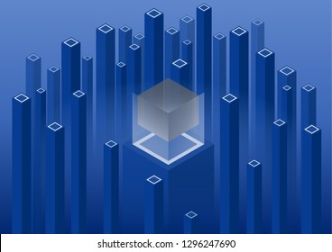Isometric geometric pattern, bright vertical blocks and cubes. Perfect background for your design projects. - Vector graphics