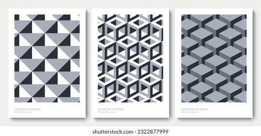 Isometric geometric pattern gray cubes. Endless cubic background, seamless texture, vector illustration