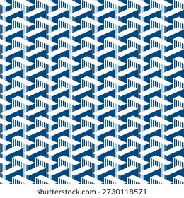 Isometric Geometric Pattern with Striped Steps and Architectural 3D Blocks in Classic Blue and White