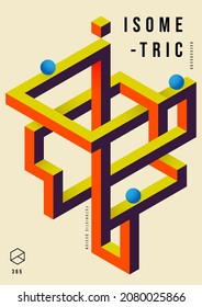 Isometric geometric shape abstract background modern art style. Design element template can be used for poster, backdrop, publication, brochure, flyer, leaflet, vector illustration