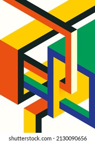 Isometric geometric shape abstract background modern art style. Design element template can be used for poster, backdrop, publication, brochure, flyer, leaflet, vector illustration