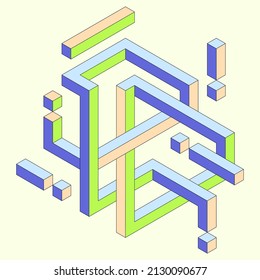 Isometric geometric shape abstract background modern art style. Design element template can be used for poster, backdrop, publication, brochure, flyer, leaflet, vector illustration