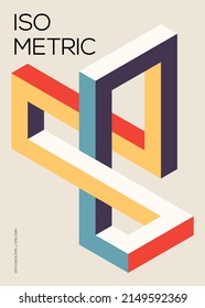 Isometric geometric shape abstract background vintage retro style. Design element template can be used for poster, backdrop, publication, brochure, flyer, leaflet, vector illustration