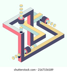 Isometric geometric shape abstract background modern art style. Design element template can be used for poster, backdrop, publication, brochure, flyer, leaflet, vector illustration