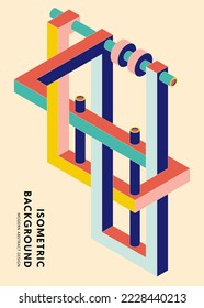 Isometric geometric shape abstract background modern art style. Design element template can be used for poster, backdrop, publication, brochure, flyer, leaflet, vector illustration