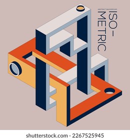 Isometric geometric shape abstract background modern art style. Design element template can be used for poster, backdrop, publication, brochure, flyer, leaflet, vector illustration
