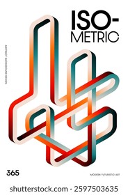 Isometric geometric shape abstract gradient modern art style isolated on white background. Design element template can be used for poster, backdrop, wallpaper, print, book cover, vector illustration