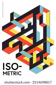 Forma geométrica isométrica abstrata estilo de arte moderna isolada em fundo branco. Modelo de elemento de design pode ser usado para cartaz, pano de fundo, publicação, brochura, folheto, folheto, ilustração vetorial