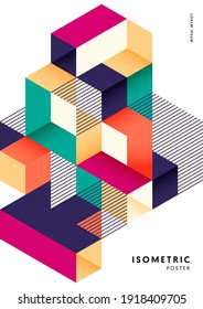 Isometric geometric shape design template poster abstract background modern art style. Graphic design element can be used for backdrop, publication, brochure, flyer, leaflet, vector illustration