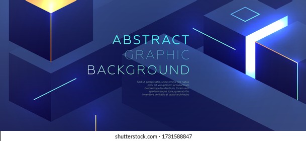 Isometric geometric shapes trendy background. Digital data concept with energy glowing elements composition. Eps10 vector.