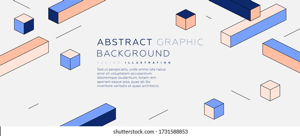 Isometric geometric shapes trendy background. Digital data concept with 3d prespective elements composition. Eps10 vector.