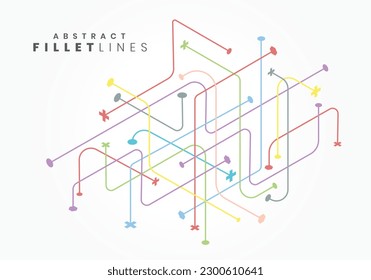 Isometric geometric tech vector pattern with colorful lines and nodes. Abstract minimalist technology illustration.