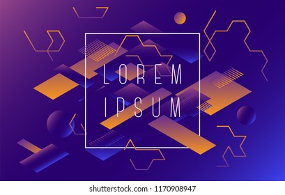 ￼Minimal isometric geometric vector background. Ultraviolet dynamic shapes composition. 