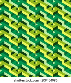 Isometric geometric vector seamless pattern of green triangles, ready to use