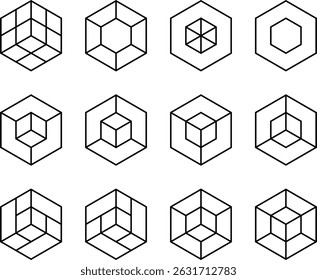Isometric Geometry Set. isometric hexagonal lines collections.