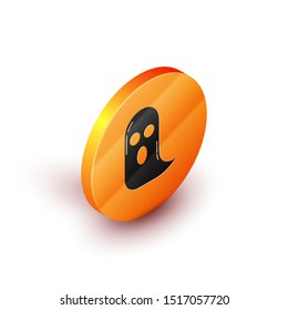 Isometric Ghost icon isolated on white background. Happy Halloween party. Orange circle button. Vector Illustration