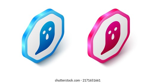 Isometric Ghost icon isolated on white background. Happy Halloween party. Hexagon button. Vector