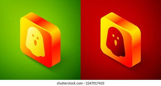 Isometric Ghost icon isolated on green and red background. Happy Halloween party. Square button. Vector