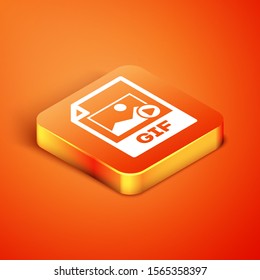Isometric GIF file document. Download gif button icon isolated on orange background. GIF file symbol.  Vector Illustration
