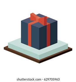 Isometric gift box with bowtie icon. Present holiday celebration and decoration theme. Isolated design. Vector illustration
