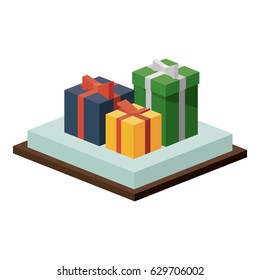 Isometric gift box with bowtie icon. Present holiday celebration and decoration theme. Isolated design. Vector illustration