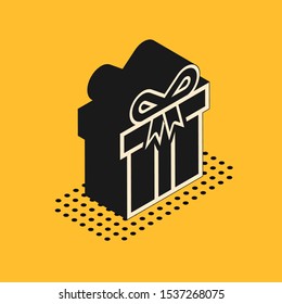 Isometric Gift box icon isolated on yellow background.  Vector Illustration