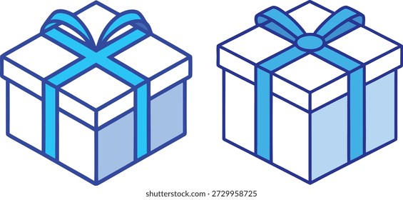 Caja de regalo isométrica con cinta azul - Vector presente iconos