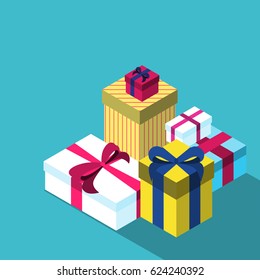 Isometric gift box Set of different isometric gift boxes in a flat design on blue background