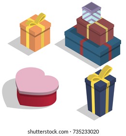 Isometric gift box Set of different isometric gift boxes in a flat design on blue background