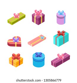 Isometric gift box set. Vector illustration.