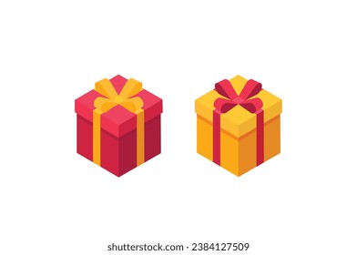 Isometrische Geschenkbox. Vector präsentiert ein Design einzeln auf Weiß. Isometrische Urlaubskästen. rote Kiste, Einkaufen, geheimnisvolle Kiste.