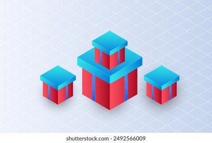 Isometric gift boxes on white background. Giveaway announcement of competition