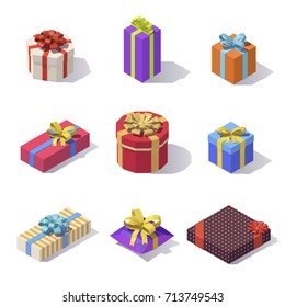 Isometric gift boxs isolated on white background.
Vector low poly illustration.