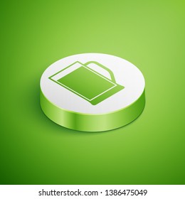 Isometric Glass of beer icon isolated on green background. White circle button. Vector Illustration