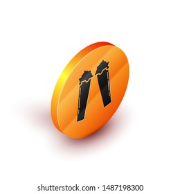 Isometric Glass of beer icon isolated on white background. Orange circle button. Vector Illustration