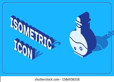 Isometric Glass bottle with magic elixir icon isolated on blue background. Computer game asset.  Vector Illustration