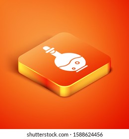 Isometric Glass bottle with magic elixir icon isolated on orange background. Computer game asset.  Vector Illustration