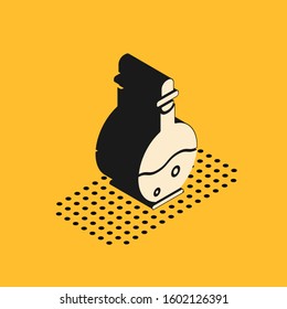 Isometric Glass bottle with magic elixir icon isolated on yellow background. Computer game asset.  Vector Illustration